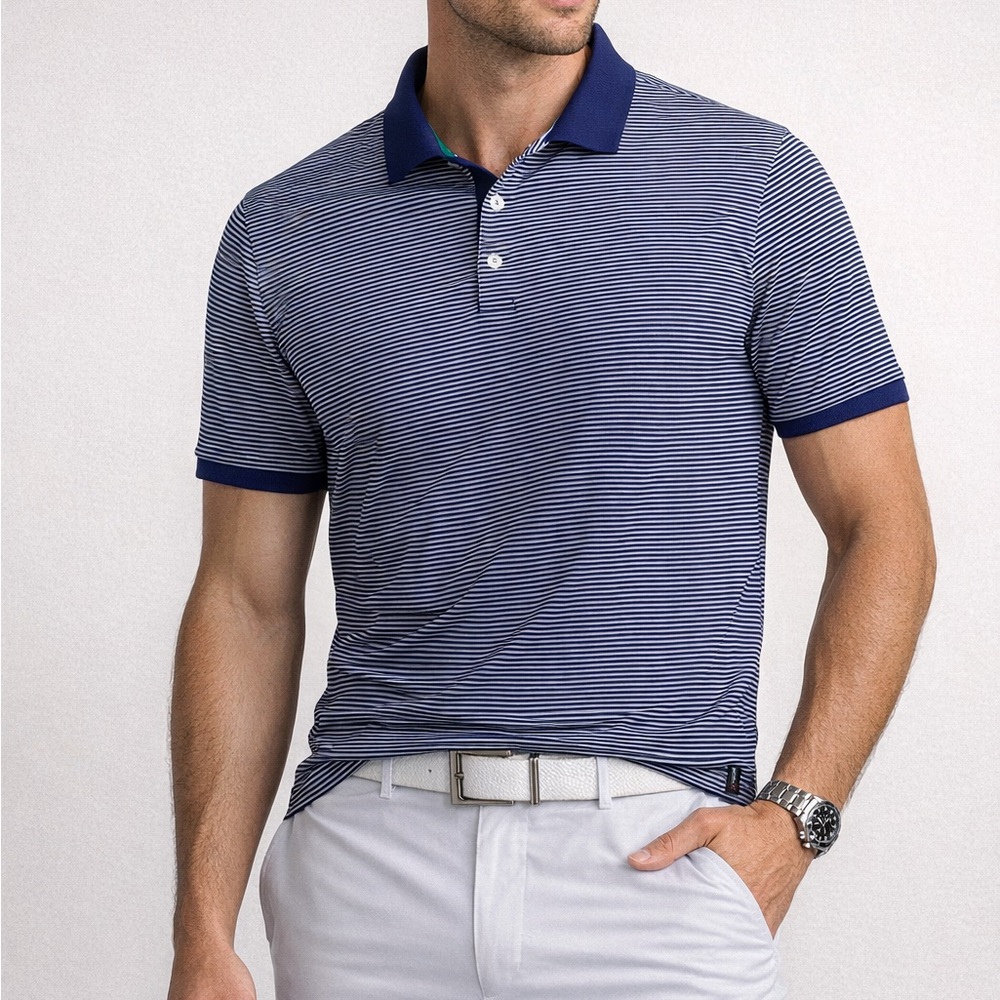 RLX Ralph Lauren Polo Shirt Mens XL Blue White Striped Performance Stretch Golf
